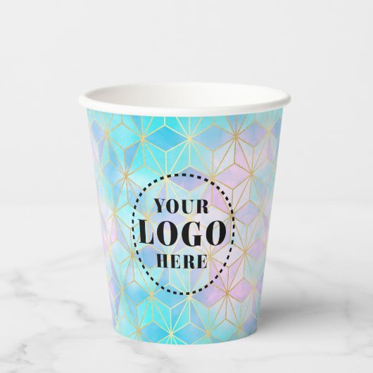 ロゴ付き虹色ガラス幾何学模様 紙コップ (正面)