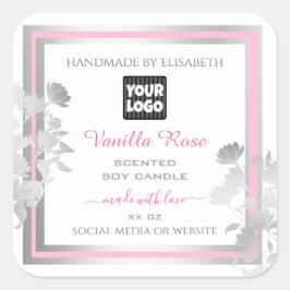 ロゴ付き製品パッケージラベル白シルバー スクエアシール