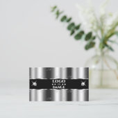 ロゴ付き豪華な銀きらめく色ブラックジュエリー 名刺 (スタンド正面)