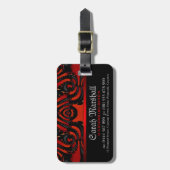 ロゴ付き赤+黒ゴシック体トライバル ラゲッジタグ (正面縦)