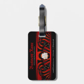 ロゴ付き赤+黒ゴシック体トライバル ラゲッジタグ (裏面縦)