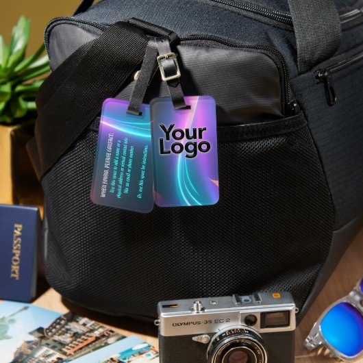 ロゴ付き電動ブルーとピンクのネオンセレニティスワール ラゲッジタグ (正面&裏面)