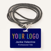 ロゴ付き青いPVC名バッジLanyardクリップまたはリール バッジ (正面ランヤード)