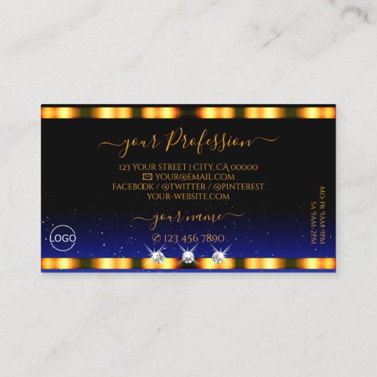 ロゴ付き高級オレンジブルーブラックスパークルジュエリー 名刺 (裏面)