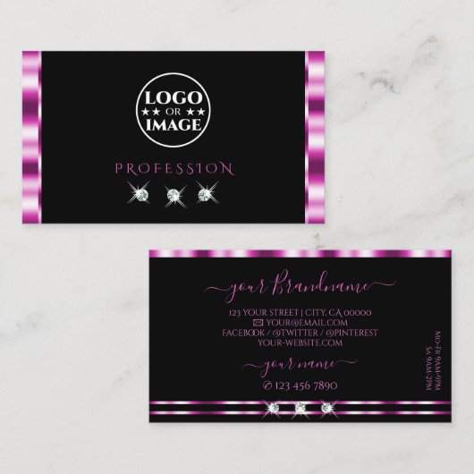 ロゴ付き高級ピンクきらめくおよびブラックダイヤモンド 名刺 (正面/裏面)