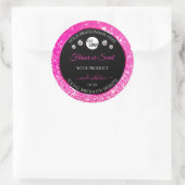 ロゴ付き高級ブラックピンクグリッター製品ラベル ラウンドシール (バッグ)