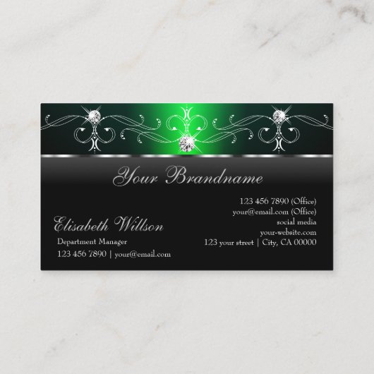 ロゴ付き高貴な黒と緑の四角い宝石 名刺 (裏面)