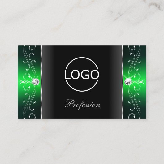 ロゴ付き高貴な黒と緑の四角い宝石 名刺 (正面)