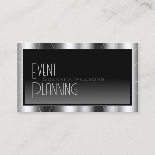 ロゴ付き高貴シルバーフレームカッコいいブラックグラディエント 名刺 (正面)