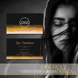 ロゴ付き黒とオレンジの大理石パターモダンン 名刺