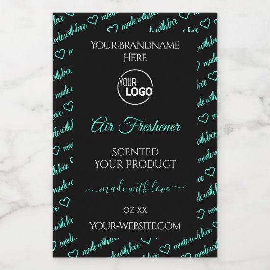 ロゴ付き黒とティール(緑がかった色)のWordクラウド製品ラベル フードラベル (シングルラベル)