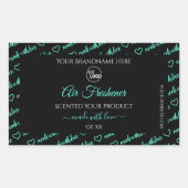 ロゴ付き黒とティール（緑がかった色）のWordクラウド製品ラベル 長方形シール (正面)