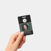 ロゴ付き黒と緑の従業員の写真ID バッジ (手持ち)