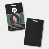 ロゴ付き黒と緑の従業員の写真ID バッジ (正面＆裏面)