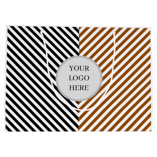 ロゴ付き黒ストライプと茶色 ラージペーパーバッグ (裏面)