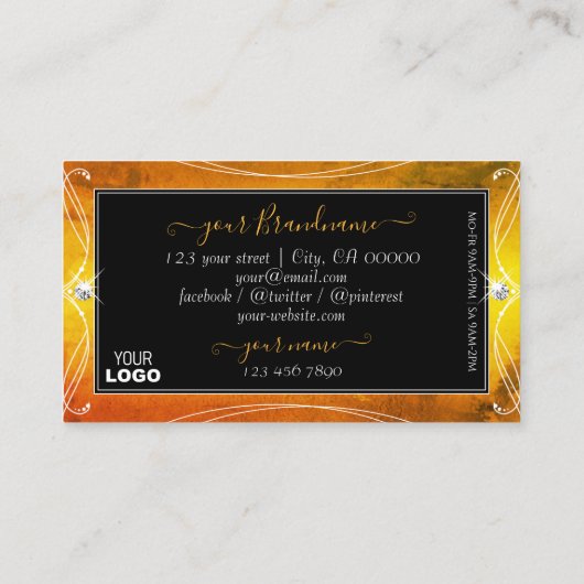 ロゴ付き黒華美オレンジきらめく色ダイヤモンド 名刺 (裏面)