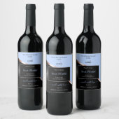 ロゴ付き ブルー ブラック  ウェーブ ローズゴールド 製品ラベル ワインラベル (ボトル)