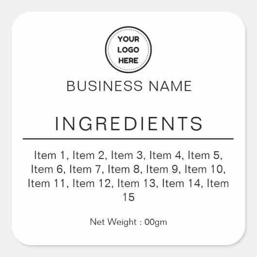 ロゴ付き 白 モダン 成分表 ラベル (正面)