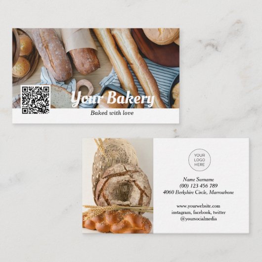 ロゴ付きQRコードフォトベーカリー名刺 名刺 (正面/裏面)