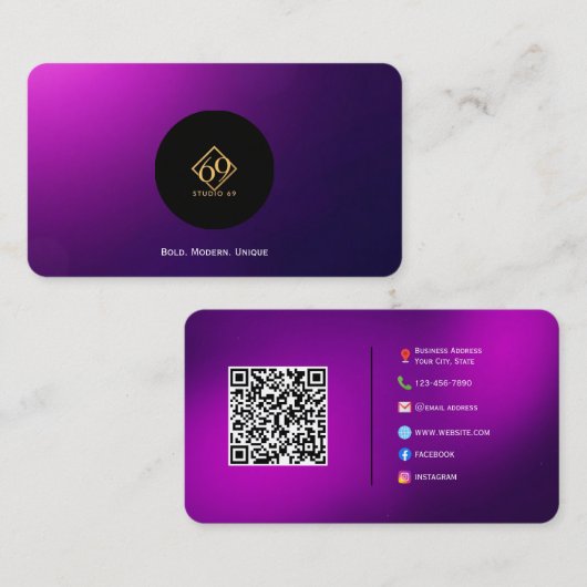 ロゴ付モダンきカスタムQRコード名刺 名刺 (正面/裏面)