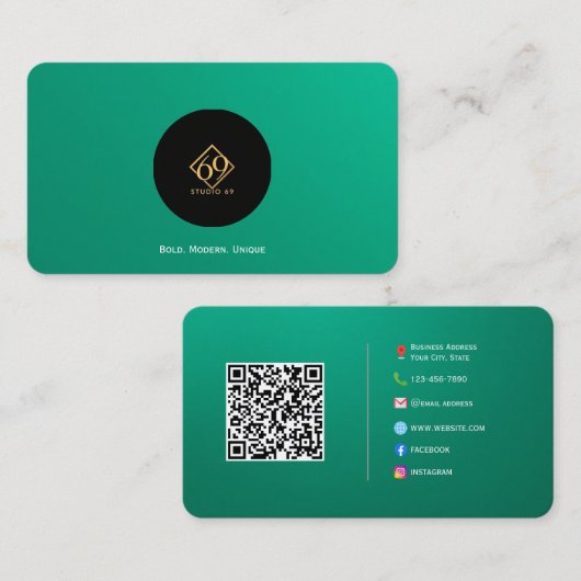 ロゴ付モダンきカスタムQRコード名刺 名刺 (正面/裏面)
