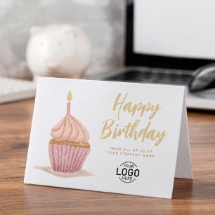ロゴ企業のかわいいソフトトーンカップケーキ誕生日 カード