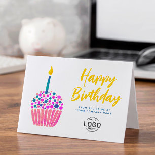 ロゴ企業のかわいいピンクブルーカップケーキ誕生日 カード