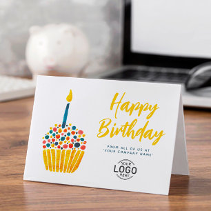 ロゴ企業のかわいいレッドブルーカップケーキ誕生日 カード