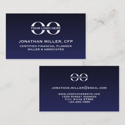 ロゴ企業のネイビーブルーミニマリスト 名刺 (正面/裏面)