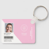 ロゴ企業のピンク社員の写真ID社員 キーホルダー (正面)