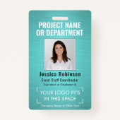 ロゴ企業のフォトID QRバーコードブラシ付きティール（緑がかった色） バッジ (正面)