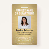 ロゴ企業のフォトID QRバーコードブラシ付き金ゴールド バッジ (正面)