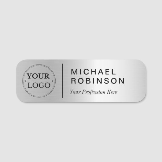 ロゴ企業のプロフェッショナル社員のフェイクシルバー 名札 (正面)