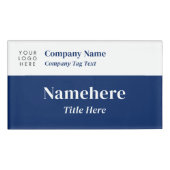 ロゴ企業のモダンシンプルネイビーブルービッグタイトル 名札 (正面)