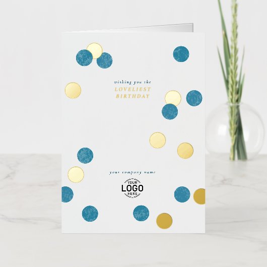 ロゴ企業のモダンティール（緑がかった色）金ゴールドハッピーバースデー 箔グリーティングカード (正面)