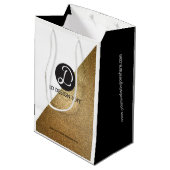 ロゴ企業の休日金ゴールドクリスマス ミディアムペーパーバッグ (裏面アングル)