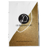 ロゴ企業の休日金ゴールドクリスマス ミディアムペーパーバッグ (正面)