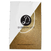 ロゴ企業の休日金ゴールドクリスマス ミディアムペーパーバッグ (裏面)