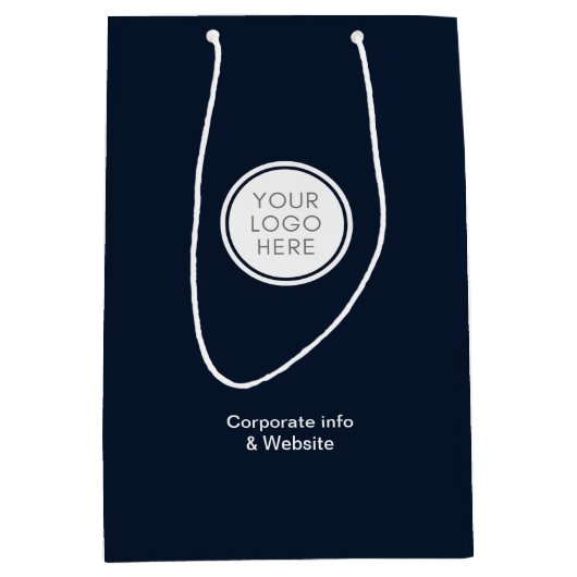 ロゴ企業の会社ブルーミニマリスト ミディアムペーパーバッグ (正面)