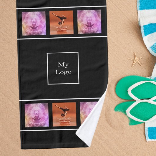 ロゴ企業の写真コラージュ白黒 ハンドタオル