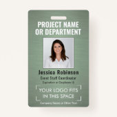 ロゴ企業の写真ID QRバーコードセージグリーン バッジ (正面)