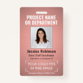 ロゴ企業の写真ID QRバーコードピンク色ローズ金ゴールド バッジ (正面)