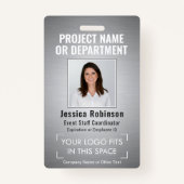 ロゴ企業の写真ID QRバーコードブラシ付きグレー バッジ (正面)