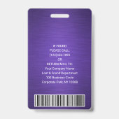 ロゴ企業の写真ID QRバーコードブラシ付き紫 バッジ (Back)