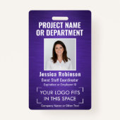 ロゴ企業の写真ID QRバーコードブラシ付き紫 バッジ (正面)