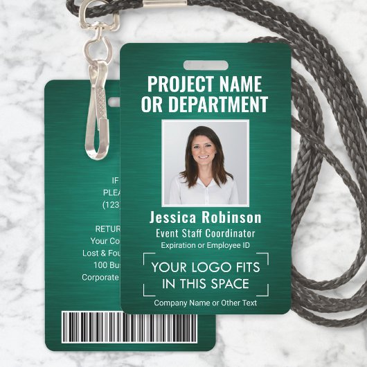 ロゴ企業の写真ID QRバーコードブラシ付き緑 バッジ