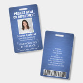 ロゴ企業の写真ID QRバーコードブラッシュドブルー バッジ (表裏)