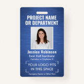 ロゴ企業の写真ID QRバーコードブラッシュドブルー バッジ (正面)