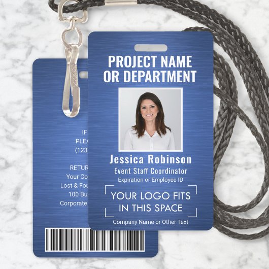 ロゴ企業の写真ID QRバーコードブラッシュドブルー バッジ