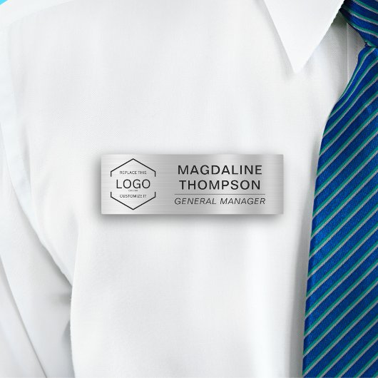 ロゴ企業の従業員メタリックシルバーカラー 名札